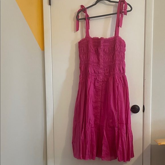 NWT 100% Cotton Tie-Shoulder Midi Dress in Bright Pink - Picture 4 of 8